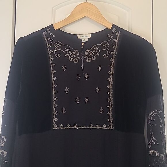 Sundance Catalog Princess Dreams Velvet Tunic Black & Metallic Embroidered Sz S - Picture 3 of 12